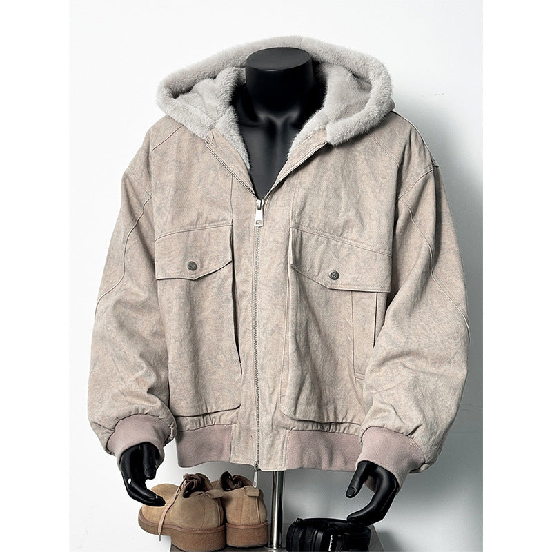 New Winter Mens Retro Marble-Textured Cotton Padded Jacket