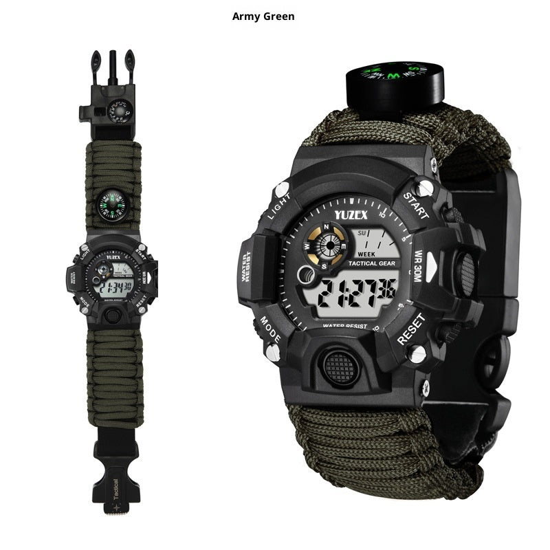 Multifunctional Parachute Cord Waterproof Watch Outdoor Survival Bracelet Sports Strap Firestone Survival Whistle Compass